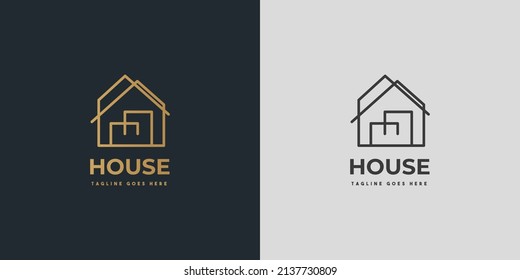 House Logo. Gold House Symbol Geometric Linear Style isolated on Double Background