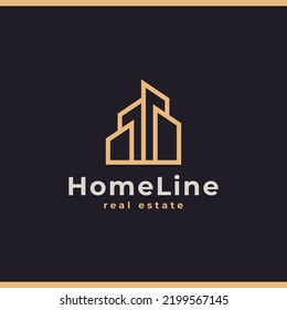 House Logo. Gold House Symbol Geometric Linear Style. Usable for Real Estate, Construction, Architecture and Building Logos