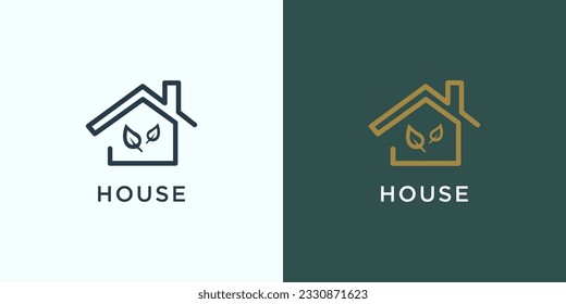 House Logo. Gold House Symbol Geometric Linear Style isolated on Double Background. Usable for Real Estate, Construction, Architecture and Building Logos.