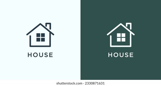 House Logo. Gold House Symbol Geometric Linear Style isolated on Double Background. Usable for Real Estate, Construction, Architecture and Building Logos.