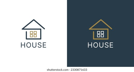 House Logo. Gold House Symbol Geometric Linear Style isolated on Double Background. Usable for Real Estate, Construction, Architecture and Building Logos.