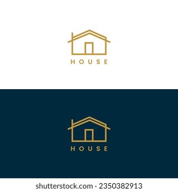 House Logo. Gold House Symbol Geometric Linear Style isolated on Double Background. Usable for Real Estate, Construction, Architecture and Building Logos. Flat Vector Logo Design Template Element.