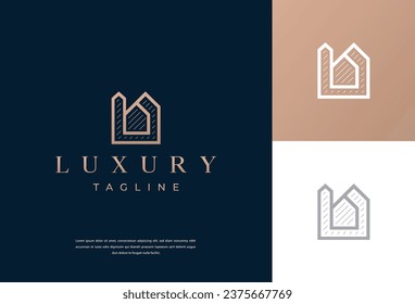 House Logo. Gold House Symbol Geometric Linear Style isolated on Double Background. Usable for Real Estate, Construction, Architecture and Building Logos
