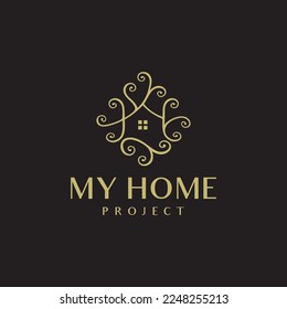 House Logo. Gold House Symbol Luxury Style . Usable for Real Estate, Construction, Architecture and Building Logos. 
