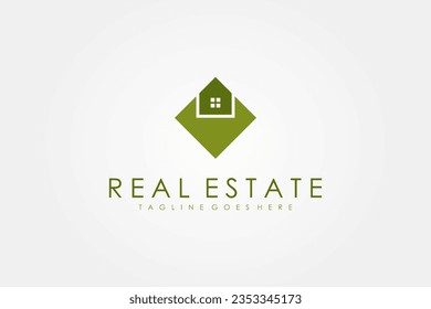 House Logo. Green Geometric House With Square isolated on White Background.  Flat Vector Logo Design Template Element Usable for Real Estate, Construction, Architecture and Building Logos.