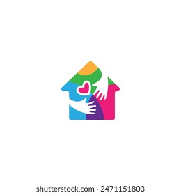 House logo with hand care and heart shape, colorful design template