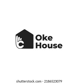 House Logo With Home icon and Ok Hand Symbol Vector