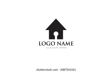 icono del logotipo de casa para la empresa de construcción y arquitectura. Vector del logotipo de la compañía de propiedades. Símbolo de agujero de clave.