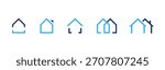 House logo icon. Minimal overlapping home outlines forming a clean real estate symbol. Modern residential graphic for property branding sign. Simple architecture concept used in housing market visuals