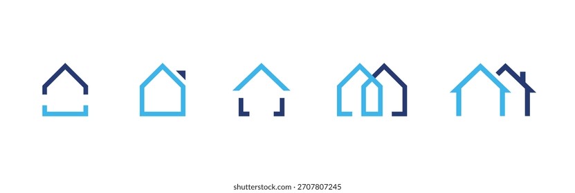 Icono del logotipo de la casa. Esquemas de casa superpuestos mínimos que forman un símbolo inmobiliario limpio. Gráfico residencial moderno para letrero de marca de propiedad. Concepto de arquitectura simple utilizado en imágenes del mercado de la vivienda