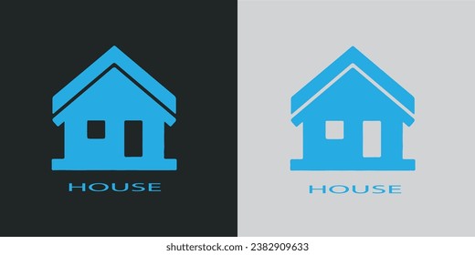 
House logo icon set vector. Blue and cream house vector, symbols, geometric shapes, icon set.