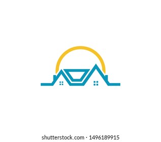 House logo icon vector sun design 