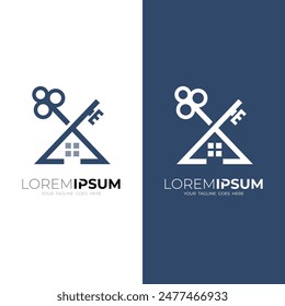 House logo and kay design combination, house key icon