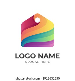 house logo, house and label, combination logo with 3d colorful style