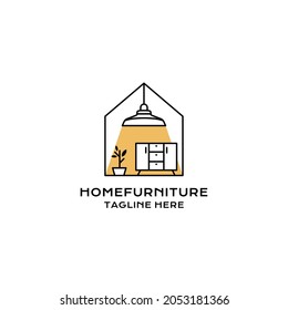 House logo, lamp, drawer shelf, chair, flower and pot home Furniture logo designs concept vector, Furniture logo template