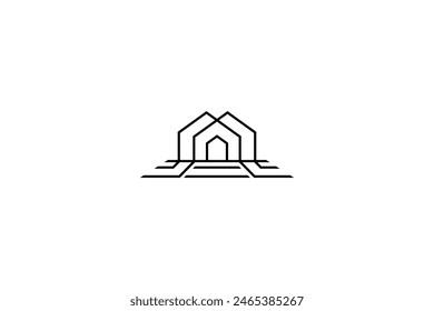 House logo with a large yard in a minimalist line design concept