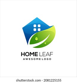 House Logo With Leaf Colorful Gradient