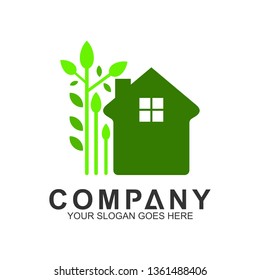 house logo, house with leaf shape, green building, health home
