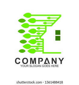 house logo, house with leaf shape, green building, health home