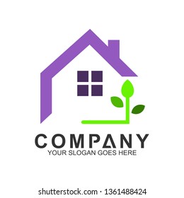 house logo, house with leaf shape, green building, health home