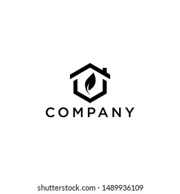 house logo, house with leaf shape, green building, health home