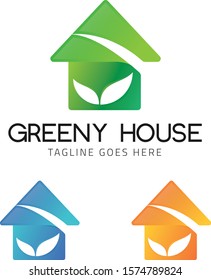 House Logo with Leaf Logo Vector Template 