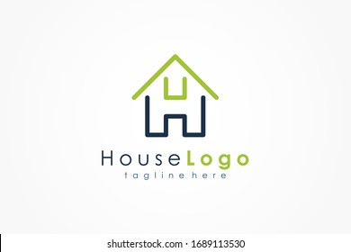 House Logo Letter H Line. Usable for Business, Architecture, Real Estate, Construction and Building Logos. Flat Vector Logo Design Template Element.