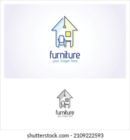 House logo, with line art and home Furniture logo designs concept vector, Furniture logo template