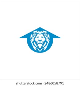 House logo and lion head in blue and white