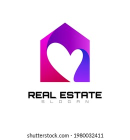 House logo and love design combination, 3d colorful