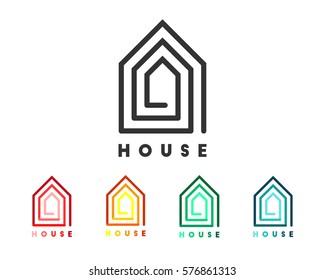 House logo in modern line art style. Colorful set and abstract design.