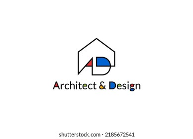 logotipo de casa con letra monográfica AD para arquitecto y diseño