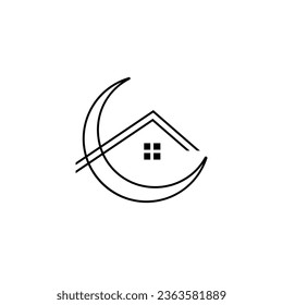 House logo and moon design combination, line style design