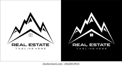 un logotipo de la casa con las montañas que es elegante y moderno