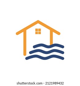 House logo with ocean waves, suitable for housing logos near the beach