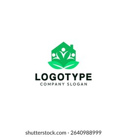 House logo with people and leaves. Original modern logo.