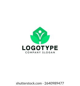 House logo with person and leaves. Original modern logo.