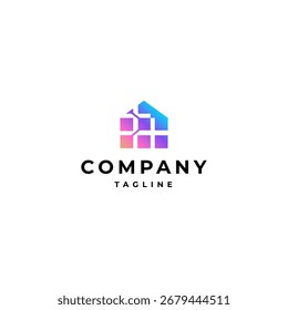 Logotipo de la casa con el icono de la tecnología del pixel en estilo moderno del diseño del Vector
