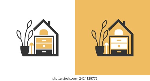 House logo, potted plants, standing lamps, house drawers, home Furniture logo designs concept vector, Furniture logo template