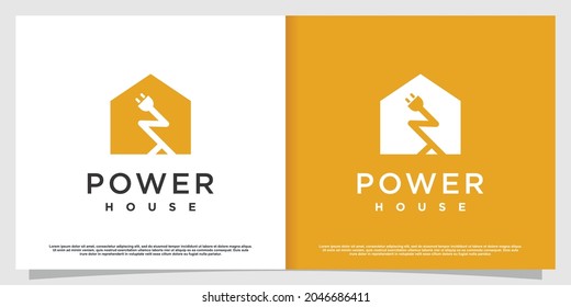 House logo with power electric concept Premium Vector