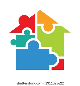 house logo, puzzle in the house logo concept