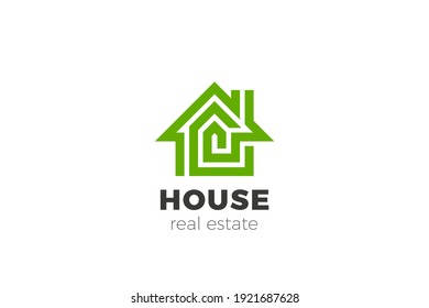 House Logo Real Estate design vector template Linear Outline style. Home service Logotype concept icon.