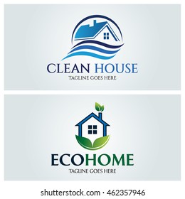 House logo set , Clean house logo ,Eco home logo design template ,