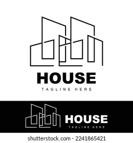House Logo, Simple Building Vector, Construction Design, Housing, Real Estate, Property Rental