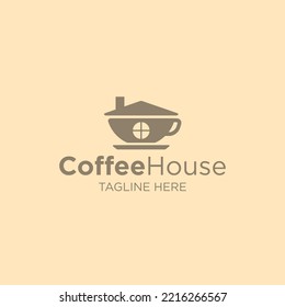 Logo de la casa. Sencillo símbolo café-house aislado en un fondo marrón. Elemento de plantilla de diseño de logotipo de vectores planos. Usable para Coffee House, café, comunidad de café, diseño de camisetas, etc.