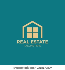 House Logo. Simple house design isolated on Green Background. Usable for Real Estate, Construction, Architecture and Building Logos. Flat Vector Logo Design Template Element.