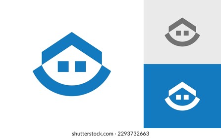 Logotipo de la casa con el vector de diseño del logotipo de la cara sonriente