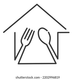 house logo with spoon and fork.