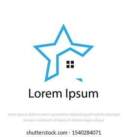 house logo with a star. modern template design. white background. residential business design. vector illustration.



