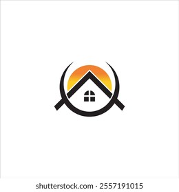 The house logo with the sun behind it is black and orange